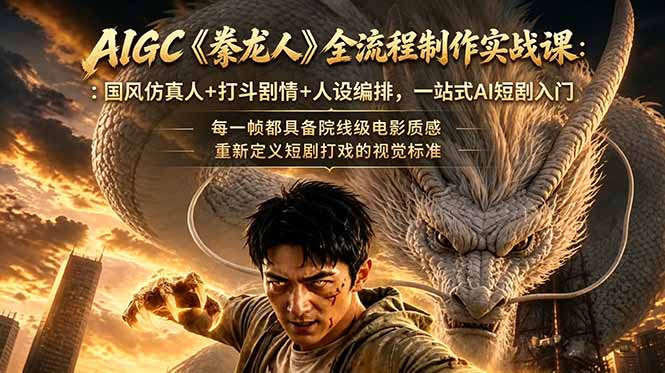 [AI人工智能]（18849期）AIGC《豢龙人》全流程制作实战课：国风仿真人+打斗剧情+人设编排，一站式AI短剧入门