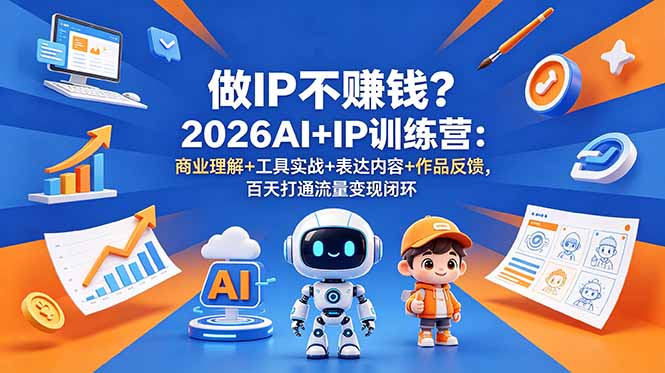 [新媒体]（18838期）做IP不赚钱？2026AI+IP训练营：商业理解+工具实战+表达内容+作品反馈，百天打通流量变现闭环