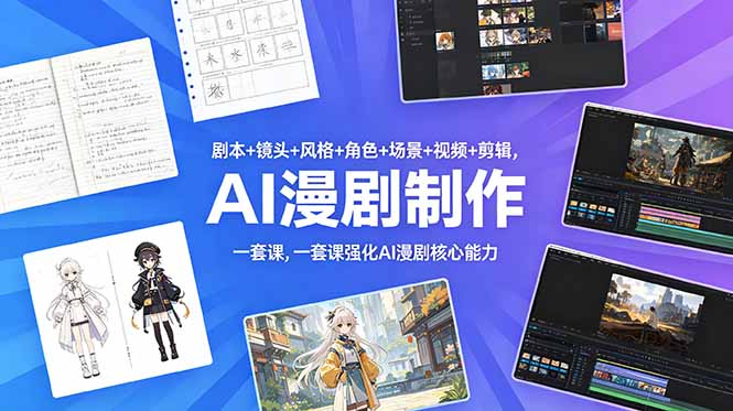 [AI人工智能]（18734期）剧本+镜头+风格+角色+场景+视频+剪辑，一套课强化AI漫剧核心能力