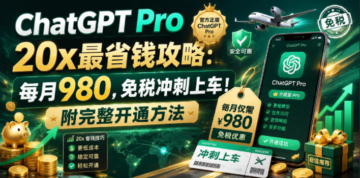 [虚拟项目]（18790期）ChatGPT Pro 20x 最省钱攻略：每月980，免税冲刺上车！附完整开通方法