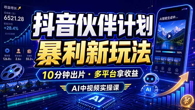 [虚拟项目]（18869期）抖音伙伴计划最新玩法，无需配音剪辑，10分钟出一条原创视频，轻松日入三位数