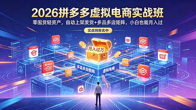 [虚拟项目]（18879期）2026拼多多虚拟电商实战班：零囤货轻资产，自动上架发货+多品多店矩阵，小白也能月入过万