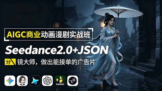 [AI人工智能]（18849期）AIGC商业动画漫剧实战班：Seedance2.0+JSON分镜大师，做出能接单的广告片