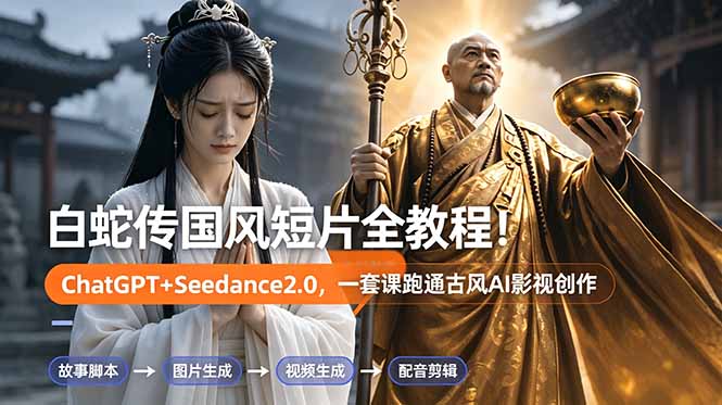 [AI人工智能]（18737期）白蛇传-国风短片全教程！ChatGPT+Seedance2.0，一套课跑通古风AI影视创作