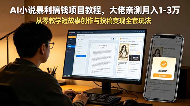 [文案写作]（18913期）AI小说暴利搞钱项目教程-更新，大佬亲测月入1-3万，从零教学短故事创作与投稿变现全套玩法