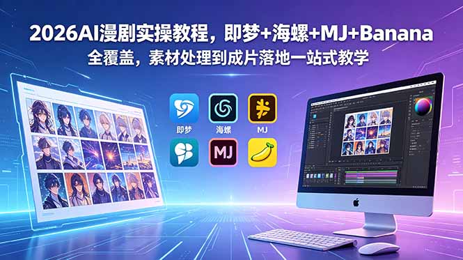 [AI人工智能]（18774期）2026AI漫剧实操教程，即梦+海螺+MJ+Banana全覆盖，素材处理到成片落地一站式教学