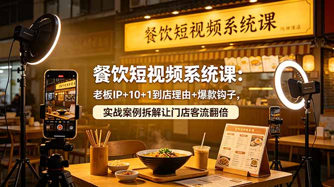 [创业项目]（18712期）餐饮短视频系统课：老板IP+10+1到店理由+爆款钩子，实战案例拆解让门店客流翻倍