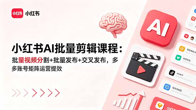 [小红书]（18959期）小红书AI批量剪辑课程：批量视频分割+批量发布+交叉发布，多账号矩阵运营提效