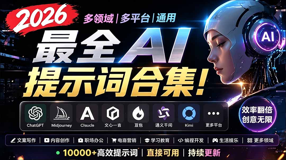 [AI人工智能]（19240期）2026最全AI提示词合集！多领域多平台通用，涵盖AI绘画、电商主图、爆款文案，脚本创作等-第1张图片-智慧创业网