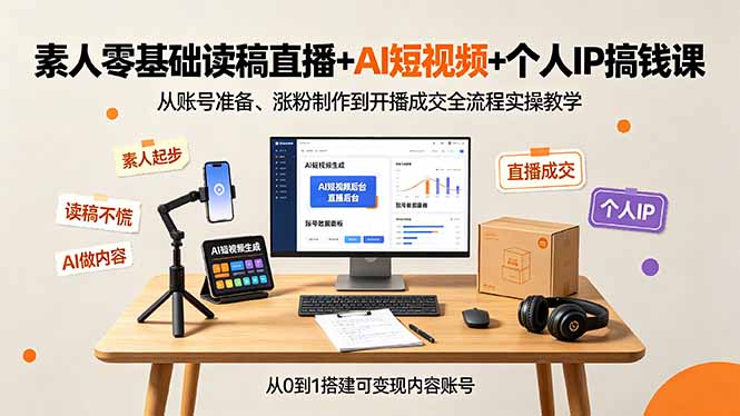 [直播玩法]（19232期）素人零基础读稿直播+AI短视频+个人IP搞钱课，从账号准备、涨粉制作到开播成交全流程实操教学-第1张图片-智慧创业网