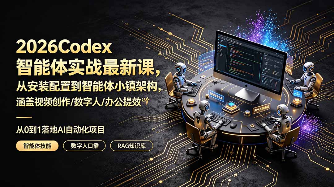 [AI人工智能]（19237期）2026Codex智能体实战最新课，从安装配置到智能体小镇架构，涵盖视频创作/数字人/办公提效全技能-第1张图片-智慧创业网