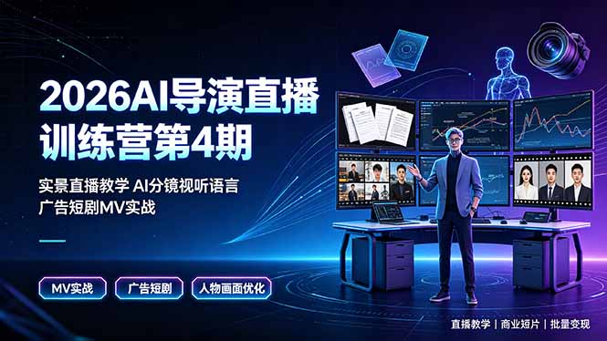 [AI人工智能]（19216期）2026AI导演直播训练营第4期，实景直播教学AI分镜视听语言，广告短剧MV实战，解决人物画面崩坏痛点-第1张图片-智慧创业网