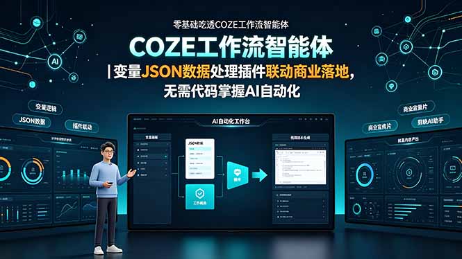 [AI人工智能]（19243期）零基础吃透COZE工作流智能体｜变量JSON数据处理插件联动商业落地，无需代码掌握AI自动化-第1张图片-智慧创业网