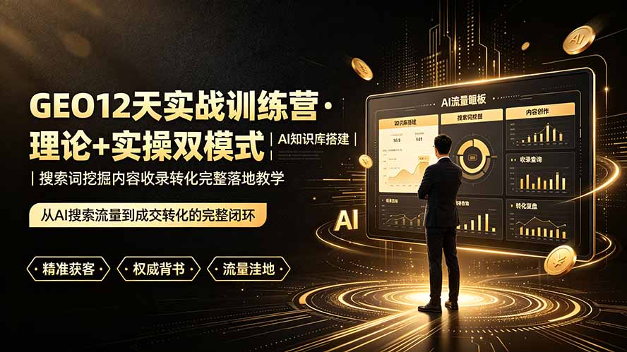 [AI人工智能]（19277期）GEO12天实战训练营·理论+实操双模式｜AI知识库搭建｜搜索词挖掘内容收录转化完整落地教学