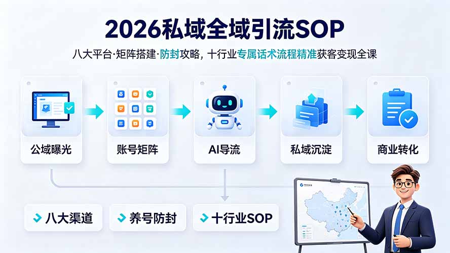 [引流涨粉]（19248期） 2026私域全域引流SOP｜八大平台·矩阵搭建·防封攻略，十行业专属话术流程精准获客变现全课-第1张图片-智慧创业网