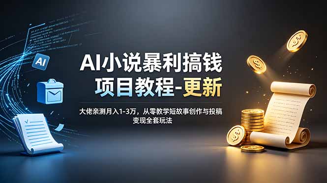 [热门给力项目]（19293期）AI小说暴利搞钱项目教程-更新，大佬亲测月入1-3万，从零教学短故事创作与投稿变现全套玩法