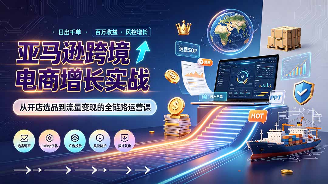 [跨境电商]（19308期）亚马逊0-1孵化特训营8期：从注册风控到稳定日出千单实战，规避审核封店风险，标准化执行流程落地