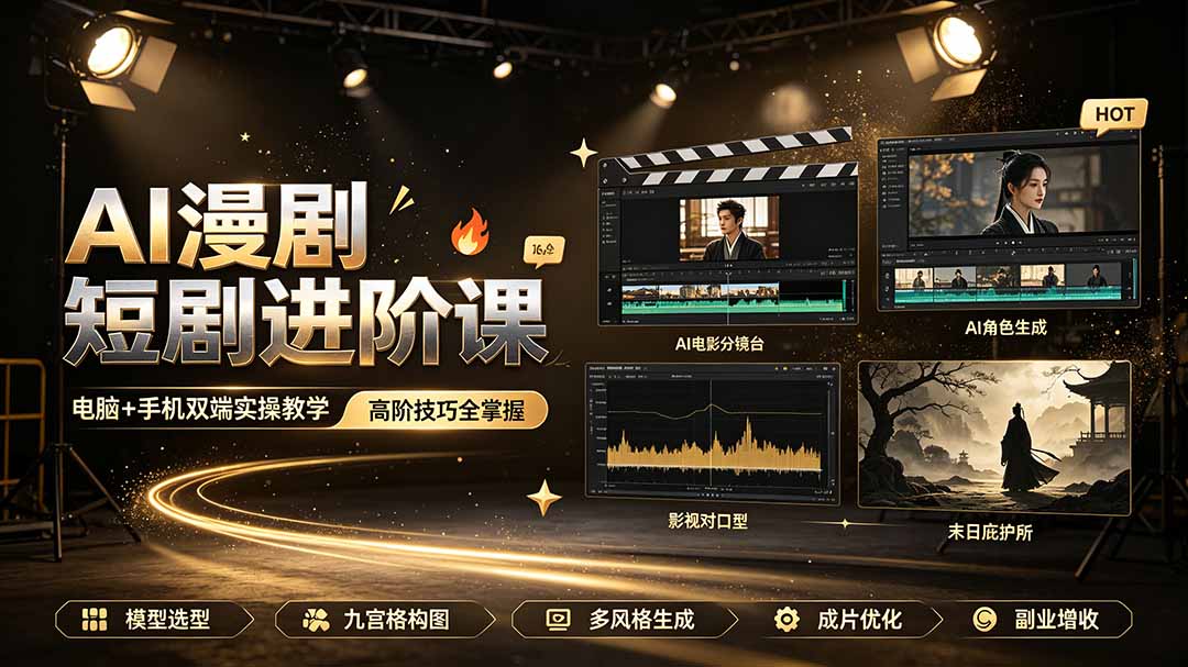[AI人工智能]（19317期）AI漫剧短剧进阶课｜电脑+手机双端实操教学｜影视剧对口型人物吃瓜×解压末日庇护所全程讲解，高阶技巧全掌握-第2张图片-智慧创业网