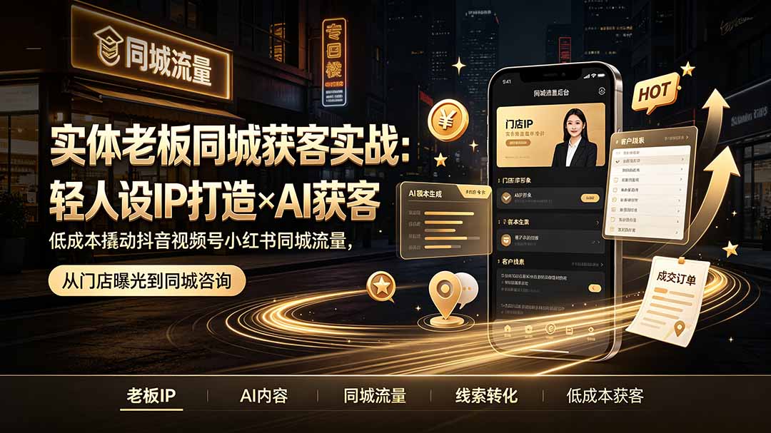 [引流涨粉]（19320期）实体老板同城获客实战：轻人设IP打造×AI获客，低成本撬动抖音视频号小红书同城流量-第1张图片-智慧创业网