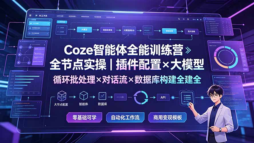 [AI人工智能]（19324期）Coze智能体全能训练营：全节点实操｜插件配置×大模型×循环批处理×对话流×数据库构建全教学