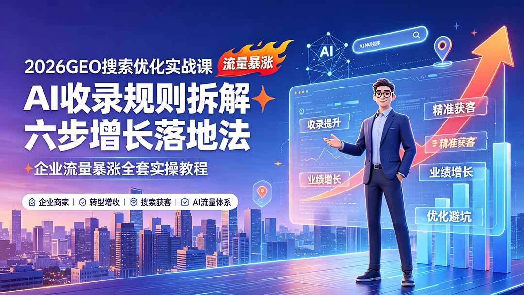 [AI人工智能]（19333期）2026GEO搜索优化实战课：AI收录规则拆解｜六步增长落地法｜企业流量暴涨全套实操教程-第1张图片-智慧创业网