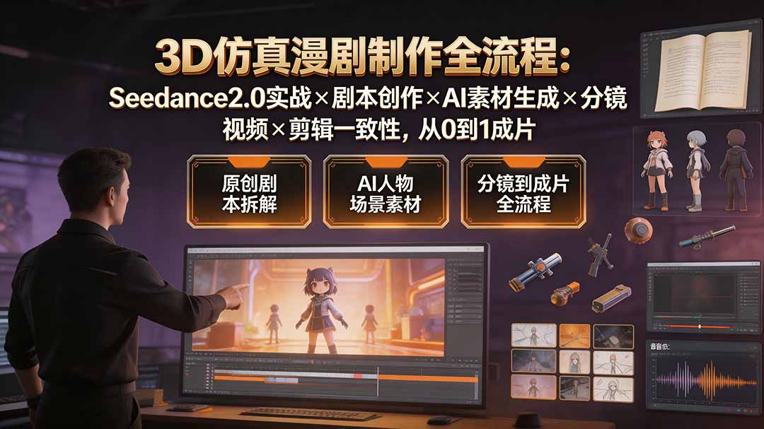 [AI人工智能]（19341期）3D仿真漫剧制作全流程：Seedance2.0实战×剧本创作×AI素材生成×分镜视频×剪辑一致性，从0到1成片-第1张图片-智慧创业网