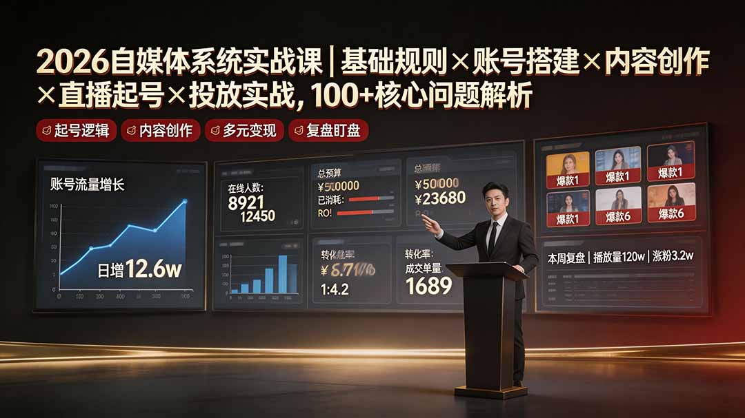 [新媒体]（19329期）2026自媒体系统实战课｜基础规则×账号搭建×内容创作×直播起号×投放实战，100+核心问题解析
