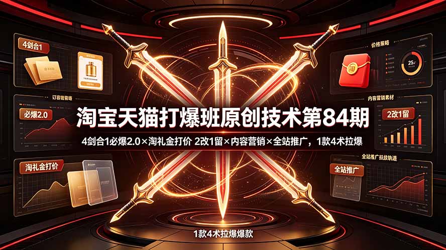 [国内电商]（19428期） 淘宝天猫打爆班原创技术第84期：4剑合1必爆2.0×淘礼金打价×2改1留×内容营销×全站推广，1款4术拉爆