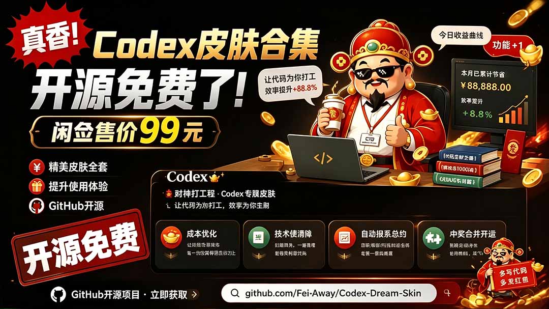 [其它资料]（19432期）闲鱼售卖99元的Codex皮肤包，GitHub 免费开源了！让你的codex变成精美界面 Codex Dream Skin