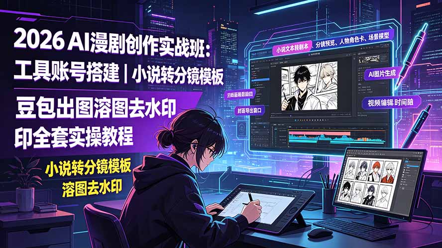 [AI人工智能]（19433期）2026AI漫剧创作实战班：工具账号搭建｜小说转分镜模板｜豆包出图溶图去水印全套实操教程