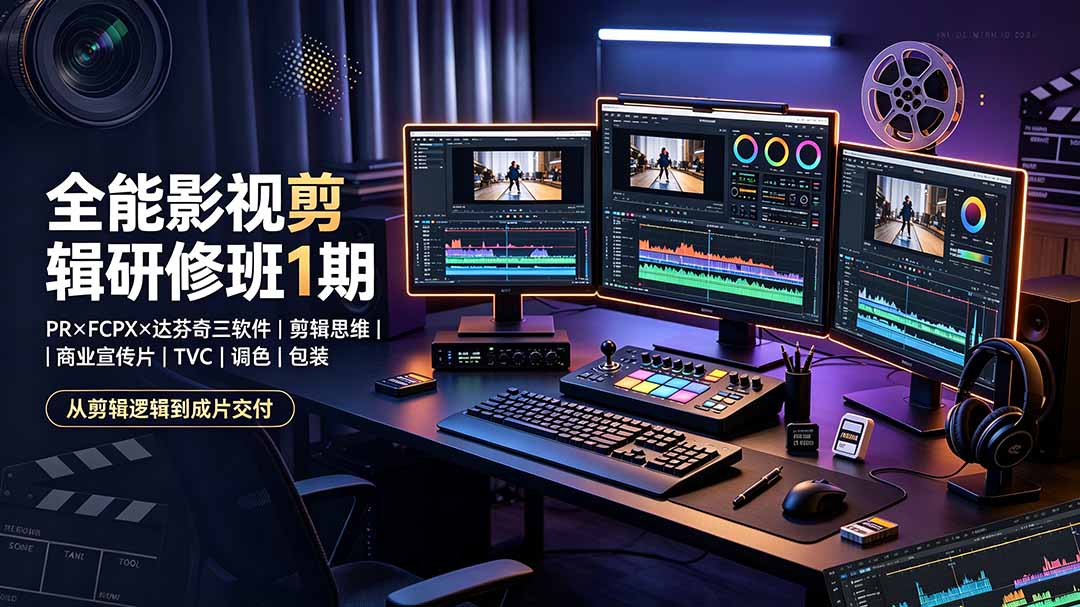 [短视频运营]（19451期）全能影视剪辑研修班1期-无水印：PR×FCPX×达芬奇三软件×剪辑思维×商业宣传片×TVC×调色×包装，全链路系统课