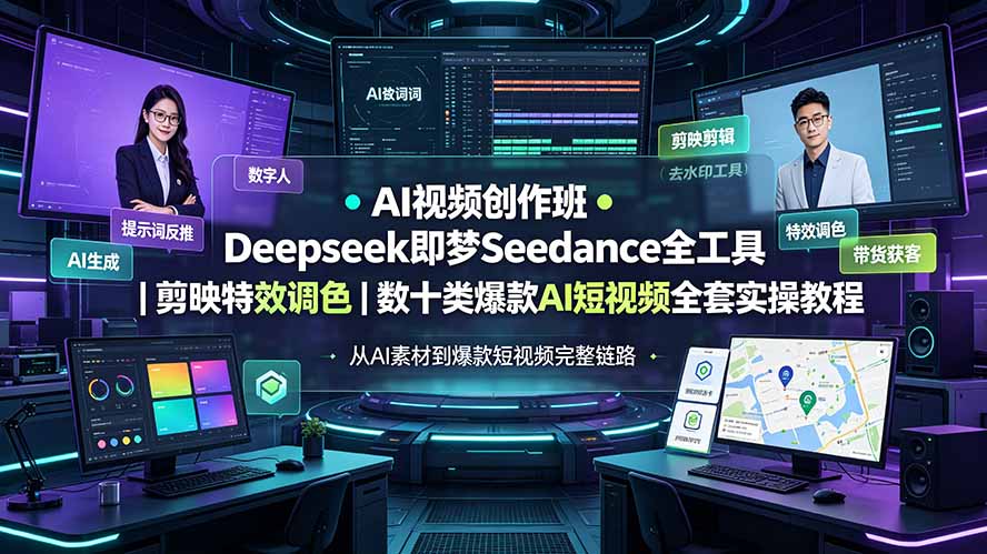 [短视频运营]（19454期）AI视频创作班◆Deepseek即梦Seedance全工具｜剪映特效调色｜数十类爆款AI短视频全套实操教程