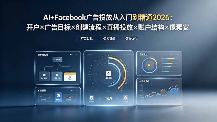 [跨境电商]（19465期）AI+Facebook广告投放从入门到精通2026：开户×广告目标×创建流程×直播投放×账户结构×像素安装×AI赋能