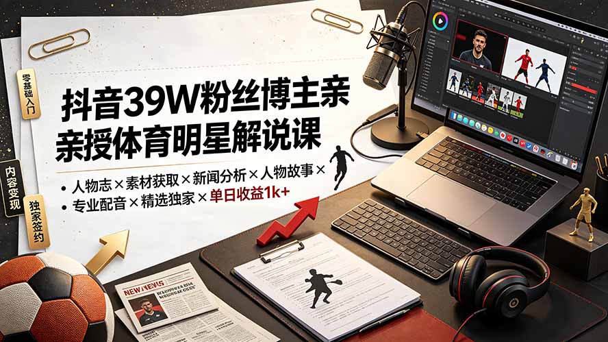 [短视频运营]（19476期）抖音39W粉丝博主亲授体育明星解说课：人物志×素材获取×新闻分析×人物故事×专业配音×精选独家×单日收益1k+-第2张图片-智慧创业网