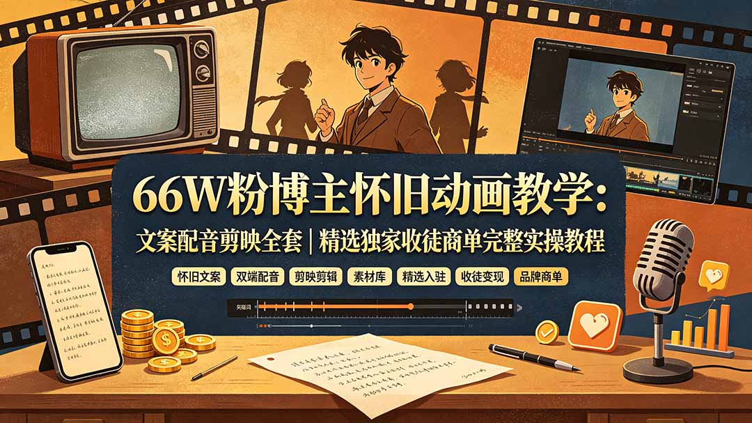 [短视频运营]（19499期）66W粉博主怀旧动画教学：文案配音剪映全套｜精选独家收徒商单完整实操教程-第2张图片-智慧创业网