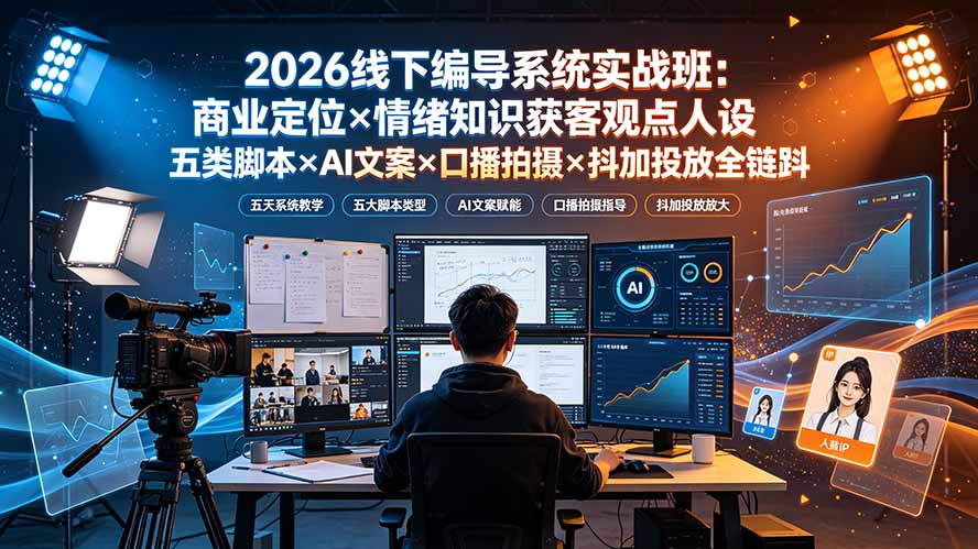 [AI人工智能]（19501期）2026线下编导系统实战班：商业定位×情绪知识获客观点人设五类脚本×AI文案×口播拍摄×抖加投放全链路