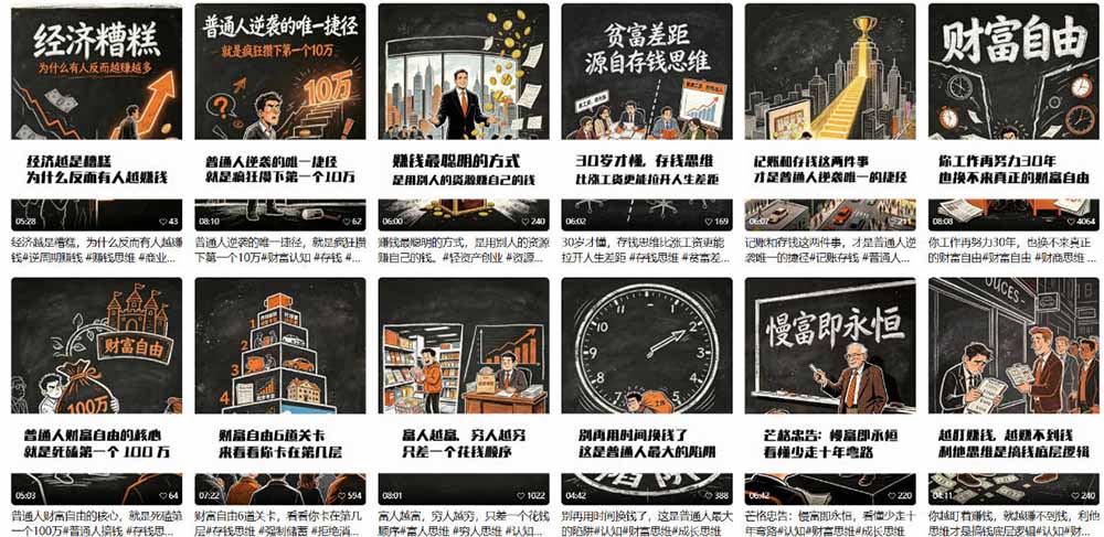 [AI人工智能]（19515期）AI书单财富书籍图文解读：手绘黑白风格×一键直出×几十条视频跑1000单×全流程拆解×新手可上手-第2张图片-智慧创业网