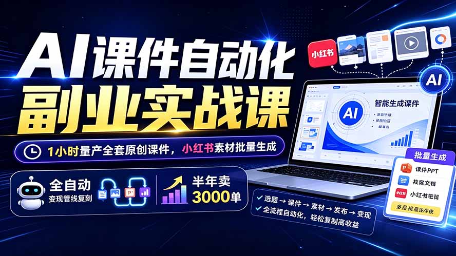 [AI人工智能]（19518期）AI课件自动化副业实战课：1小时量产全套原创课件×小红书素材批量生成×全自动变现管线×半年卖3000单-第2张图片-智慧创业网
