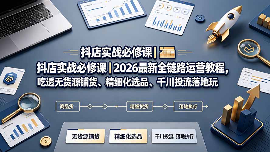 [抖音小店]（19549期）抖店实战必修课｜2026最新全链路运营教程，吃透无货源铺货、精细化选品、千川投流落地玩法