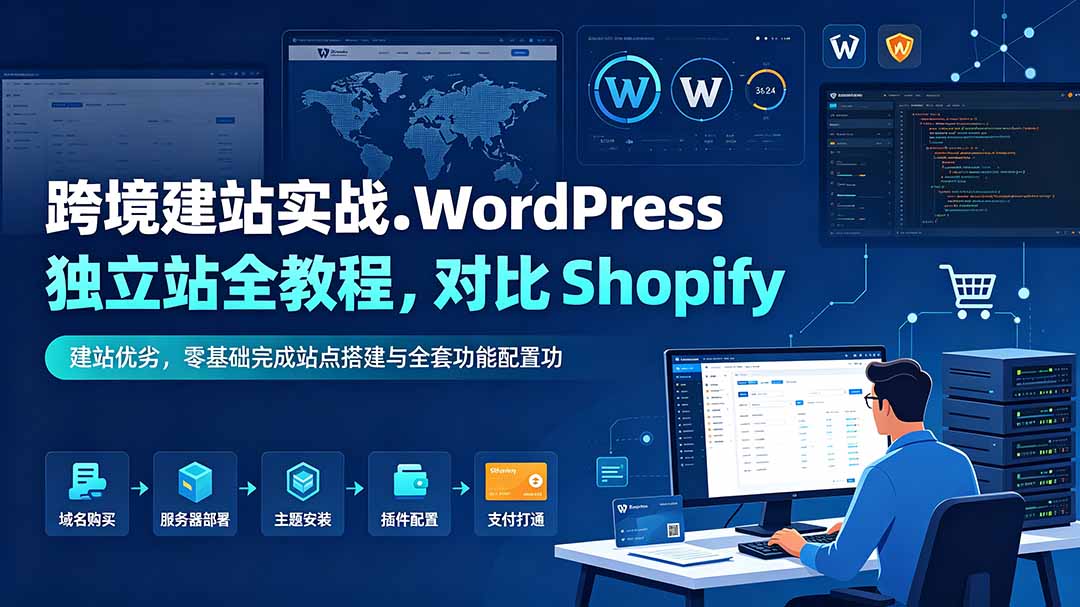 [跨境电商]（19546期）跨境建站实战：WordPress 独立站全教程，对比 Shopify 建站优劣，零基础完成站点搭建与全套功能配置