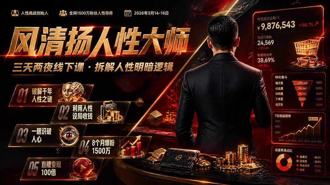 [投资理财]（19676期）风清扬人性大师-三天两夜3月14-16线下课2026年｜拆解人性明暗逻辑，识人避坑，千万粉涨粉+直播百倍变现实战教学-第2张图片-智慧创业网