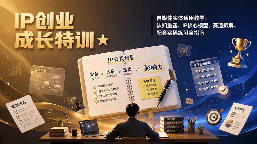 [新媒体]（19567期）IP创业成长特训&自媒体实体通用教学：认知重塑、IP核心模型、赛道拆解、配套实操练习全指南-第2张图片-智慧创业网
