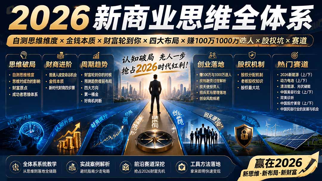 [投资理财]（19696期）2026新商业思维全体系：自测思维维度×金钱本质×财富轮到你×四大布局×赚100万1000万选人×股权坑×赛道