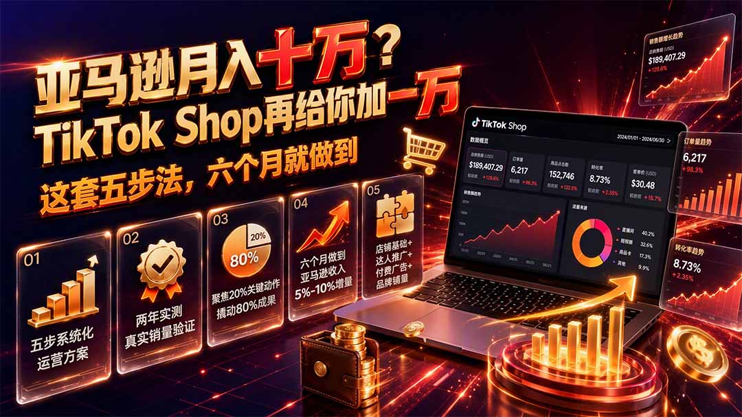 [国外项目]（19643期）亚马逊月入十万？TikTok Shop再给你加一万——这套五步法，六个月就做到【原创双语字幕】-第2张图片-智慧创业网