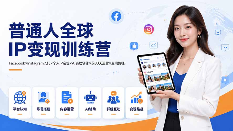 [国外项目]（19568期）普通人全球IP变现训练营：Facebook×Instagram入门×个人IP定位×AI辅助创作×前30天运营×变现路径-第1张图片-智慧创业网