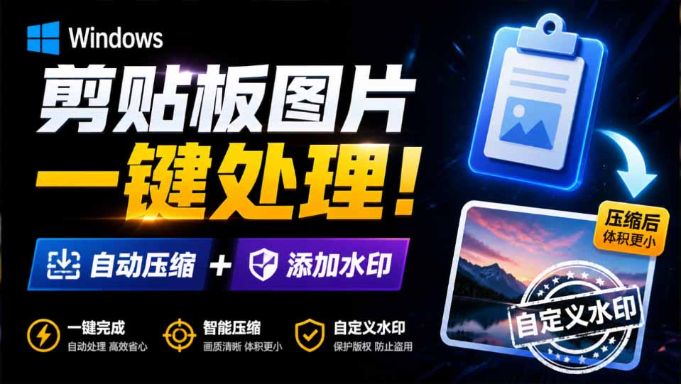 [其它资料]（19831期）Windows 剪贴板复制图片后，体积会暴涨数百倍？剪贴板图片一键自动压缩及添加水印工具