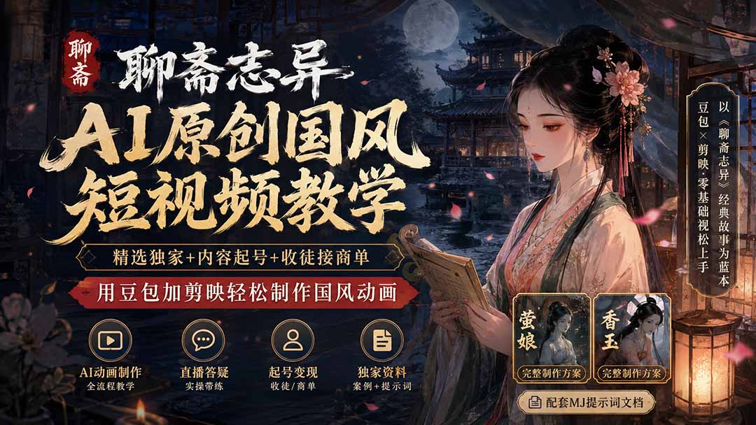 [短视频运营]（19834期）聊斋志异AI原创国风短视频教学；精选独家+内容起号+收徒接商单，用豆包加剪映轻松制作国风动画-第1张图片-智慧创业网