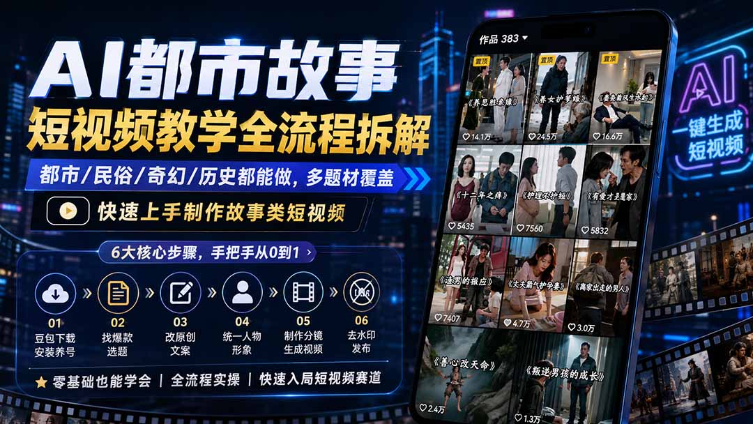 [短视频运营]（19858期）AI都市故事短视频教学全流程拆解；都市/民俗/奇幻/历史都能做多题材覆盖，快速上手制作故事类短视频-第1张图片-智慧创业网