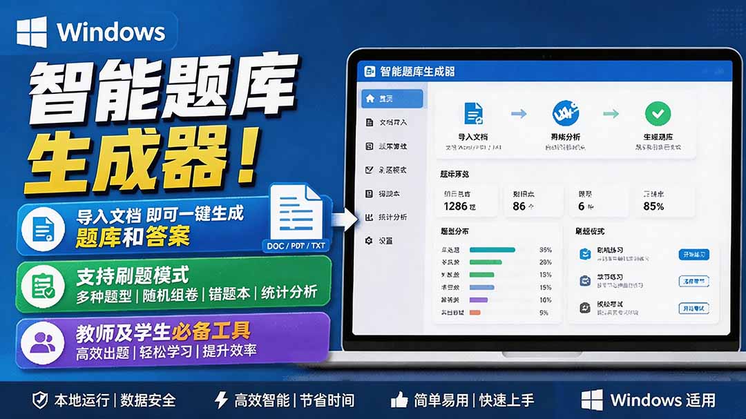 [其它资料]（19855期）Windows 智能题库刷题软件！导入文档一键生成题库和答案，并支持刷题模式，教师及学生必备工具 原创-第1张图片-智慧创业网