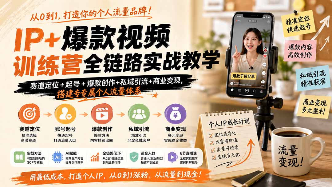 [短视频运营]（19860期）IP+爆款视频训练营全链路实战教学；赛道定位+起号+爆款创作+私域引流+商业变现，搭建专属个人流量体系-第2张图片-智慧创业网